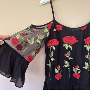 Gianni Bini Women S Embroidered Rose Top Black Floral Whimsigoth Peplum Romantic